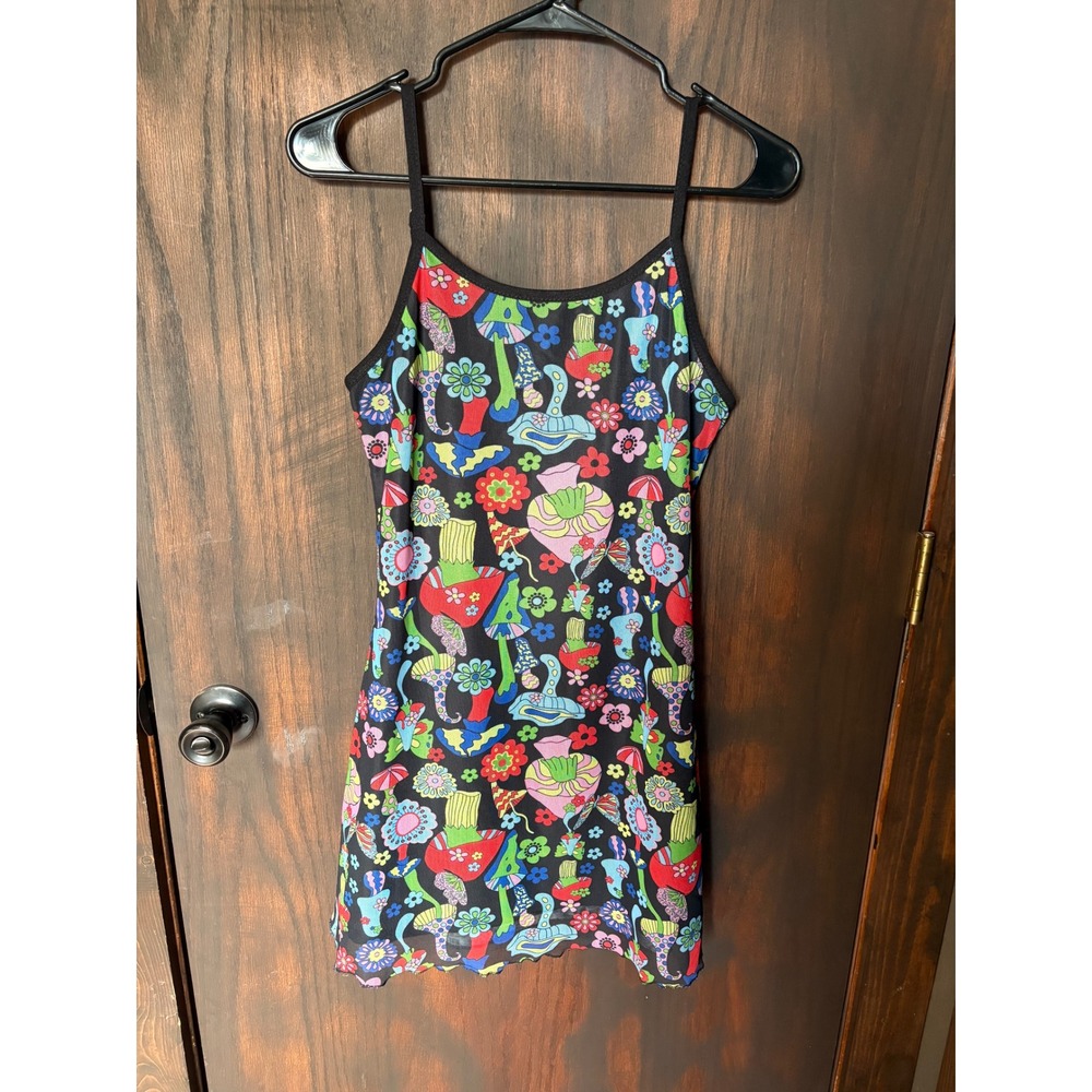 WoWo Mushroom Floral Print Mini Dress XL Psychedelic Trippy Cami Lettuce Hem